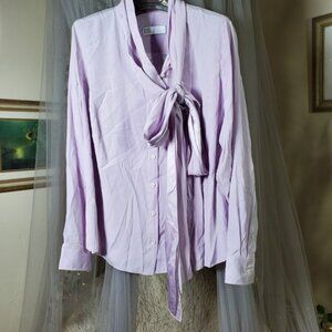Pari Passu Silk Pink Long Sleeve Women's Size 3/16 NWOT $139 Tie Neck Career